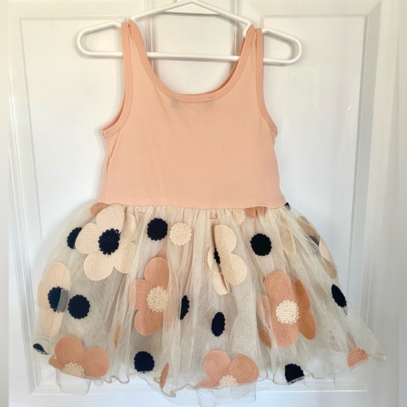 Nordstrom Truly Me Sleeveless Tulle Tutu Dress Appliquéd Flowers Dots Size 3T - Picture 2 of 4